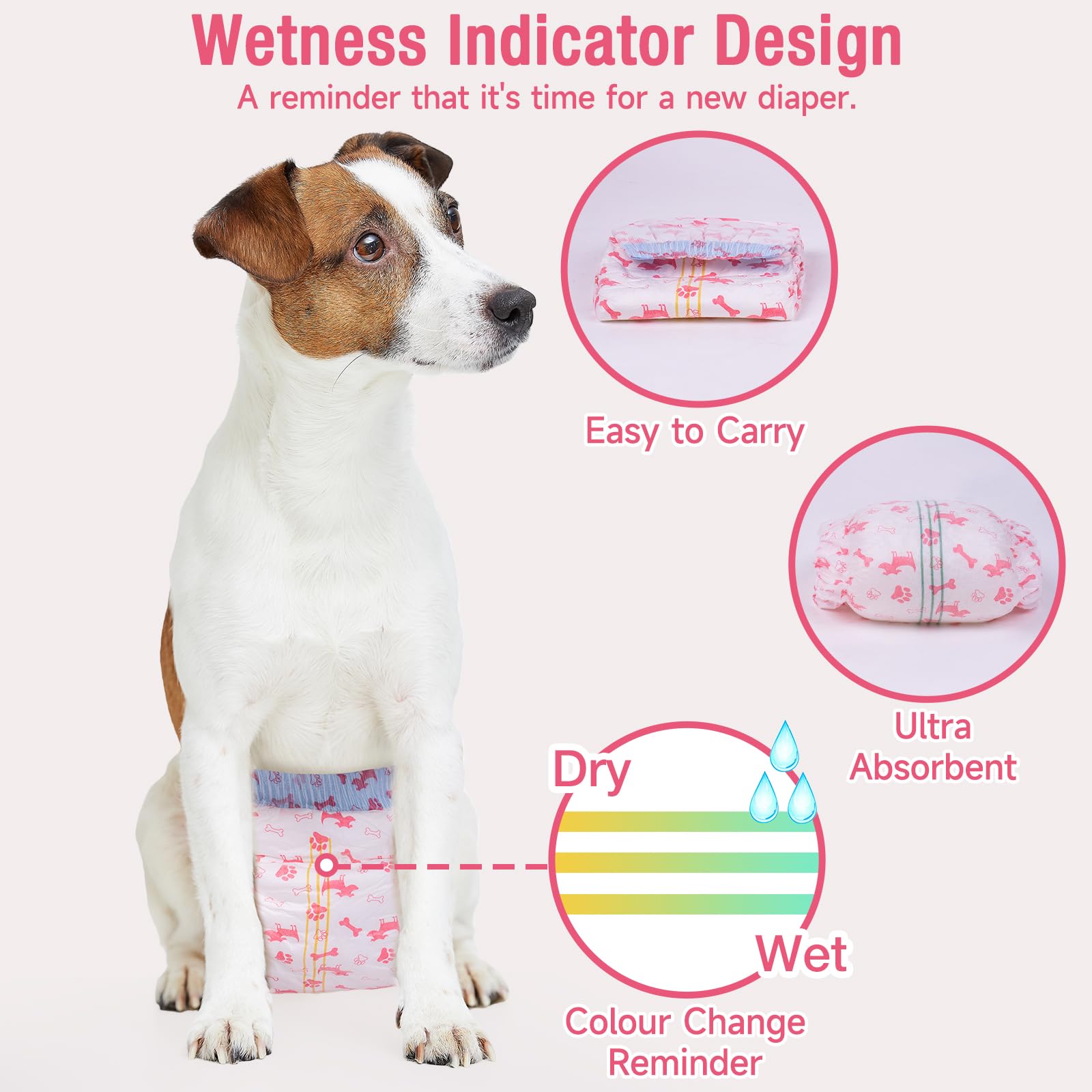 Pet Soft Disposable Dog Diapers - Female Dog Diapers with Adjustable Foam Tail Hole, Ultra Protection Puppy & Cat Diapers Wetness Indicator for Dogs in Heat or Incontinence, 40pcs (L,Red)