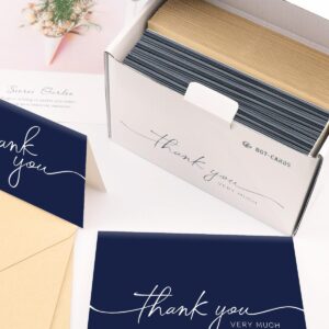 BGTCARDS 30 Pack Thank You Cards with Envelopes, Navy Blue Thank You Cards, 4" x 6" Classy Thank You Card for Business, Baby Shower, Wedding, Small Business, Graduation, Bridal Shower