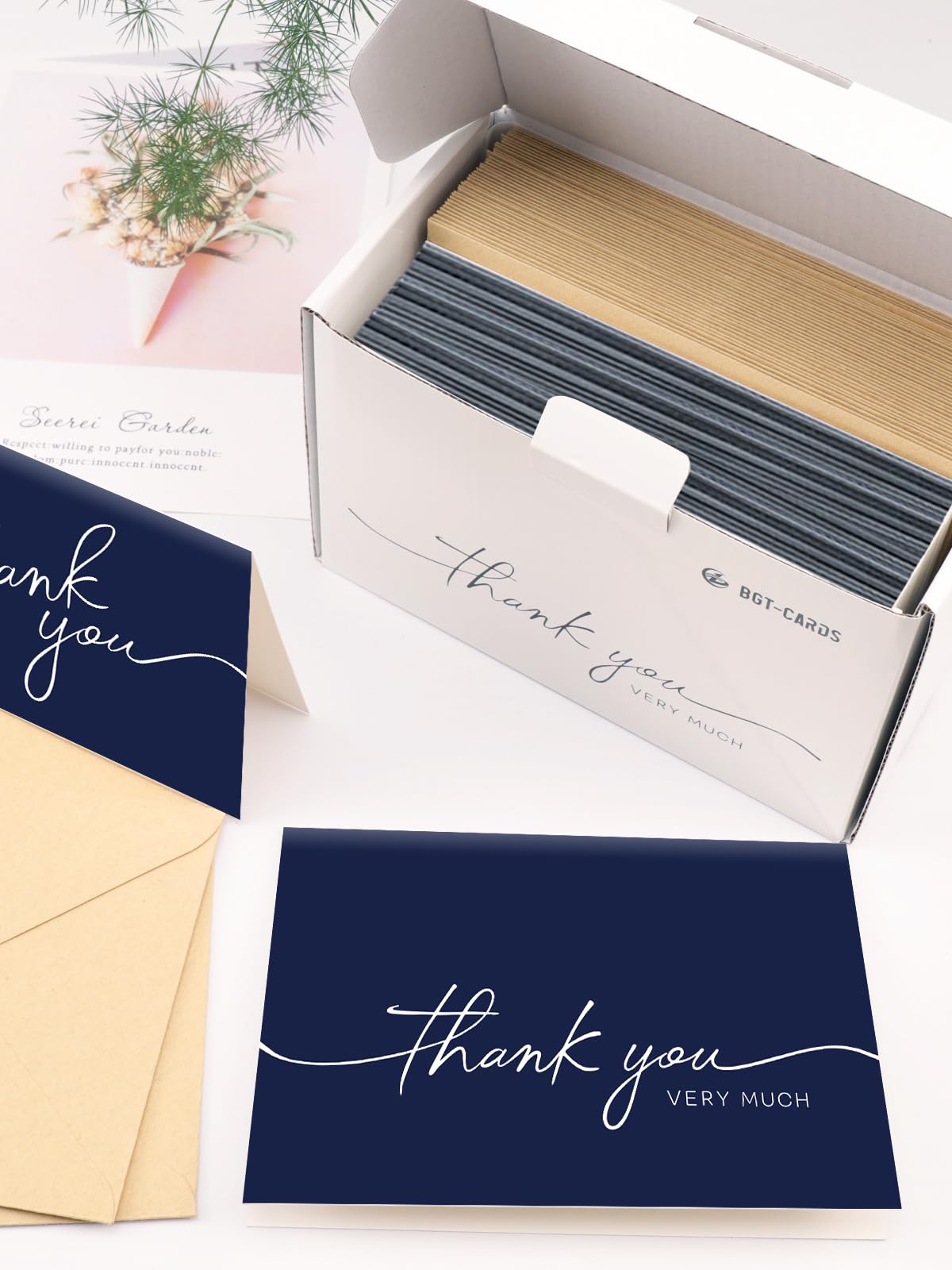 BGTCARDS 30 Pack Thank You Cards with Envelopes, Navy Blue Thank You Cards, 4" x 6" Classy Thank You Card for Business, Baby Shower, Wedding, Small Business, Graduation, Bridal Shower