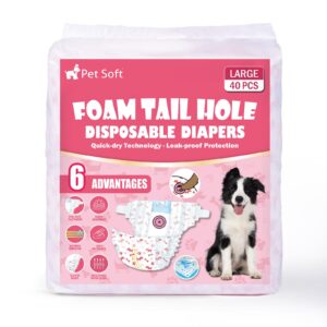 Pet Soft Disposable Dog Diapers - Female Dog Diapers with Adjustable Foam Tail Hole, Ultra Protection Puppy & Cat Diapers Wetness Indicator for Dogs in Heat or Incontinence, 40pcs (L,Red)