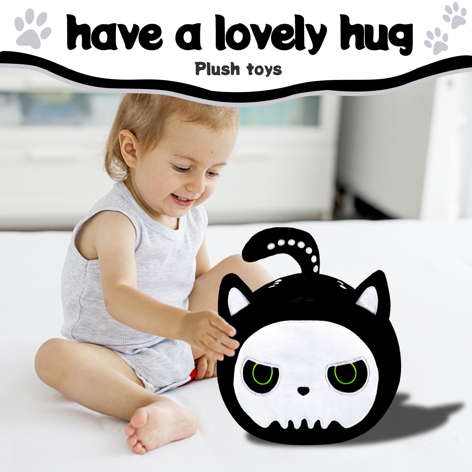 Koiernr Halloween Black Cat Plush Toy Black Cat Pillow, Black Cat Stuffed Animal Pillows Cute Skeleton Black Cat Plushie Toys Gifts for Kids Adults Birthday Gifts Halloween Home Decor