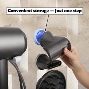 Fippkargo Hair Dryer Holder for Dyson Supersonic, Dyson Hair Dryer Stand with Non-Slip Pad, Metal Dyson Dryer Holder Wall Mounted Punch-Free, Dayson Hairdryer Accessory Organizer for Bedroom Bathroom