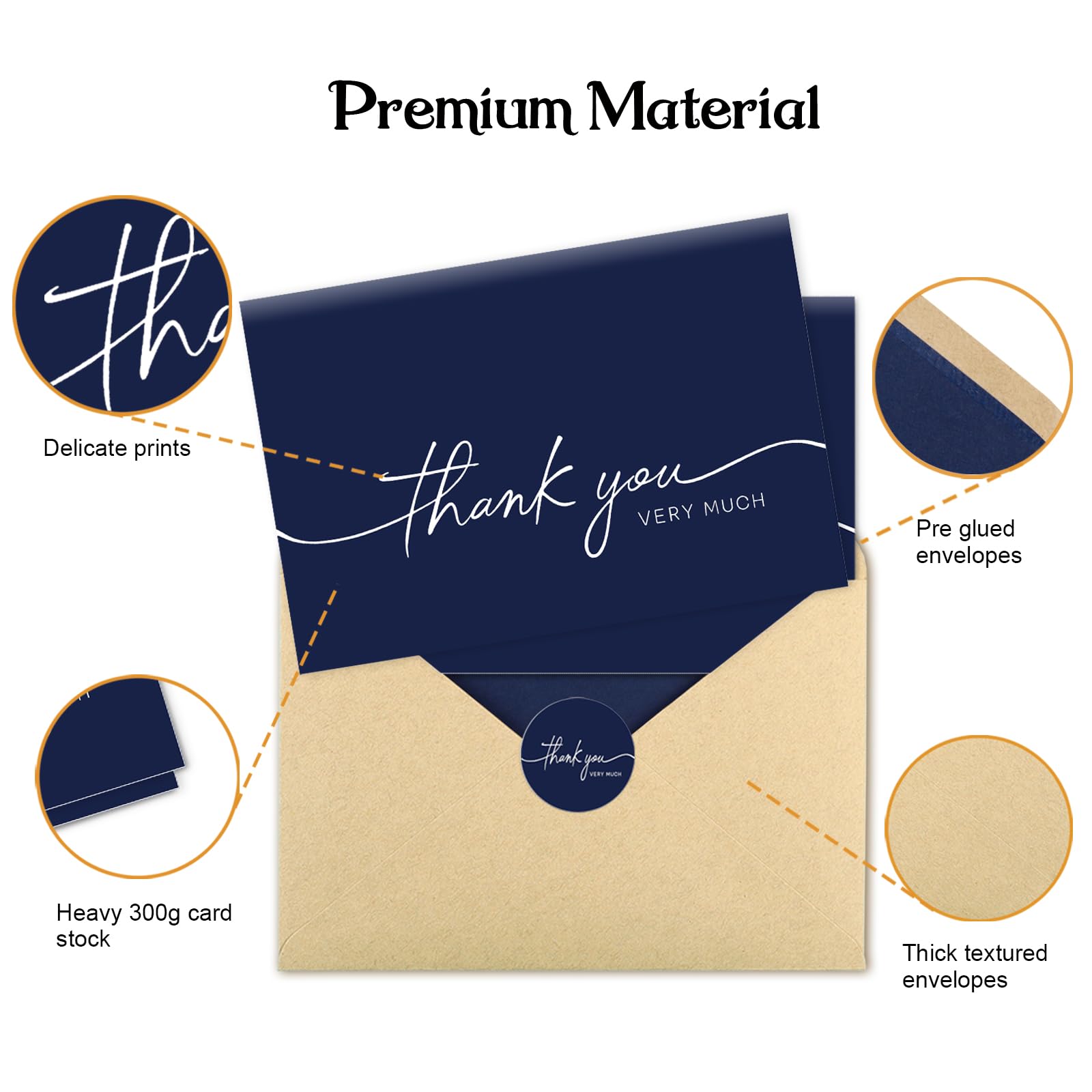 BGTCARDS 30 Pack Thank You Cards with Envelopes, Navy Blue Thank You Cards, 4" x 6" Classy Thank You Card for Business, Baby Shower, Wedding, Small Business, Graduation, Bridal Shower