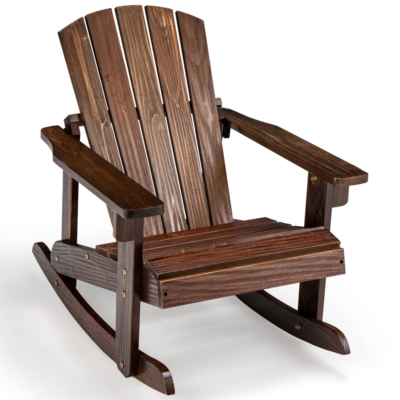 Giantex Wooden Adirondack Rocking Chair - Kids Outdoor Adirondack Rocker with Slatted seat, Smooth Rocking Feet, 300LBS Weight Capacity, Porch Rocking Chair for Balcony, Backyard, Poolside (1, Coffee)