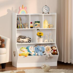 Lerliuo Kids Storage Organizer, 3 Tier Children Bookcase and Bookshelf, Toddler 6 Cubby Cabinet, Wood Book Shelf for Playroom, Bedroom, Living Room, Nursery, School 39.17'' H (White)