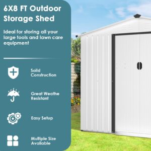 Crownland Outdoor 6 x 8 Feet Storage Shed Backyard Garden Vented Tool House with Sliding Door Outdoor Lawn Steel Roof Sheds (Cool White)