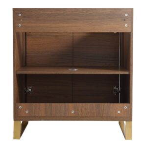 Fine Fixtures Opulence Collection 30 in. W x 18 in. D x 33 in. H Bathroom Vanity in Walnut Ebony with White Matte Sintered Stone Sink - Satin Brass Hardware