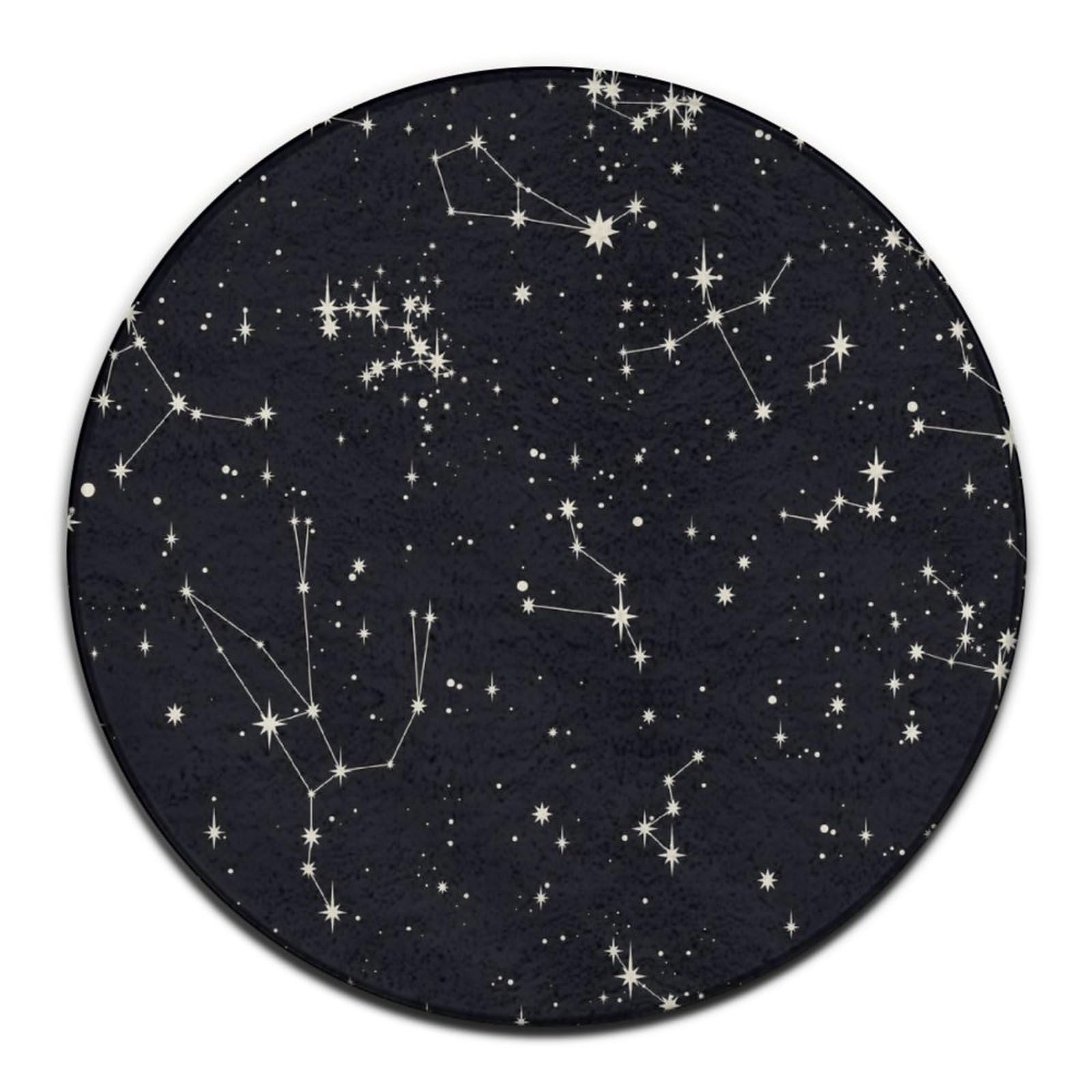 Large Round Bathroom Rug Kitchen Office Circle Rug for Living Room Sofa Bedroom Circle Cute Mat Compatible with Zodiac Constellation Galaxy Black Starry Night Stars Glow Dark Midnight 36inch(90cm)