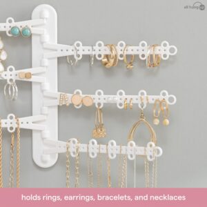 All Hung Up 6-Tier 6" Wall Jewelry Organizer, Command Strips included for Easy Hanging, 120 Hole Earring Organizer, Necklace Organizer, Bracelet Holder, Ring Holder, Rotating Branches, White