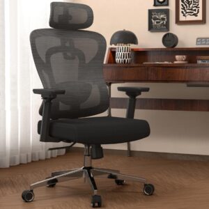 Logicfox Ergonomic Mesh Office Chair, High Back Desk Chair with 3D Armrests, Adaptive Thoracic Support, 3D Lumbar Support & Adjustable Headrest, Home Swivel Computer Chair with Tilt Function