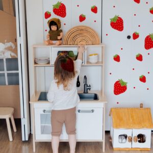 4 Sheets / 92pcs Strawberry Wall Decals, Removable Cute Fruit Wall Stickers for Girls Bedroom Dorm Dining Room Kitchen Bathroom Waterproof Decor