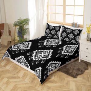 Erosebridal Western Aztec Bedding Set Exotic Tribal Mexican Bohemian Comforter Cover Black White Boho Aztec Duvet Cover for Teen Boys Adults Men Geometric Ethnic Bedspread Cover 2 Pillow Cases King