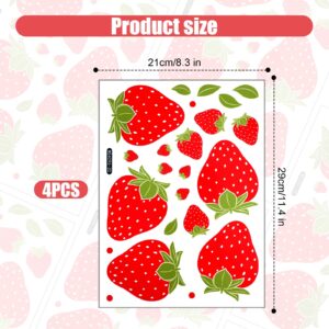 4 Sheets / 92pcs Strawberry Wall Decals, Removable Cute Fruit Wall Stickers for Girls Bedroom Dorm Dining Room Kitchen Bathroom Waterproof Decor