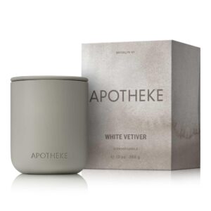 apotheke 2-wick scented candles for home, white vetiver - 13 oz long-lasting soy wax jar candle, 60-70 hours burn time - notes of cashmere, eucalyptus, lilac, sandalwood & white cedar