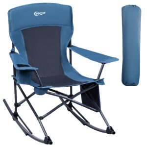 portal outdoor rocking chair camping folding portable rocker with cup holder side pocket carry bag, support 300lbs (midnight blue)