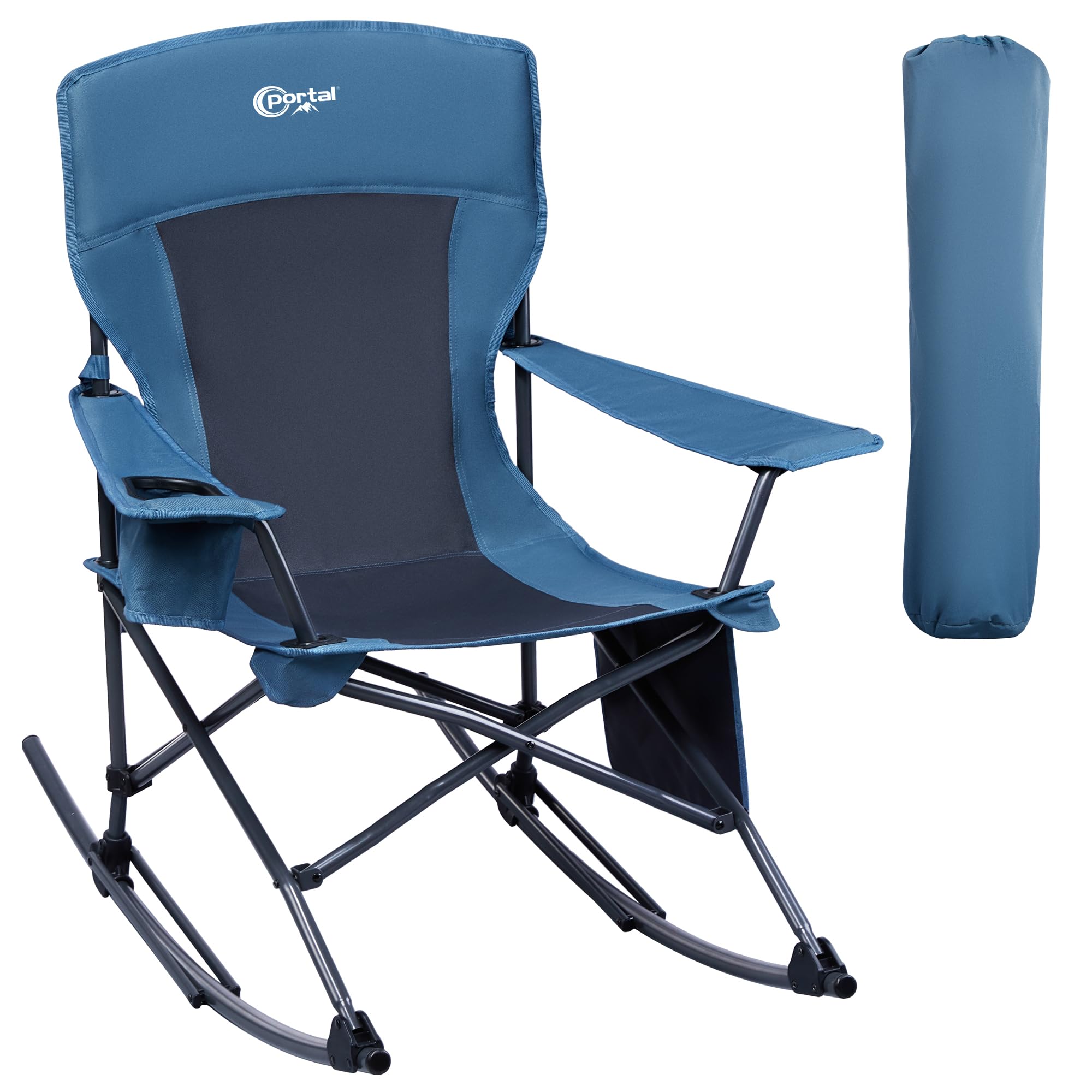 PORTAL Outdoor Rocking Chair Camping Folding Portable Rocker with Cup Holder Side Pocket Carry Bag, Support 300LBS (Midnight Blue)