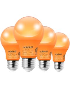 edishine christmas orange light bulbs, a19 9w(60w equivalent) orange led bulbs, e26 base led orange colored light bulb for christmas decorations, front porch, 4 pack, etl listed