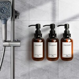 Supforce Shampoo Dispenser for Shower Wall Mount, No Drill Shampoo and Conditioner Dispenser with Matte Pump and Waterproof Labels, Shower Soap Dispenser Wall Mounted for Home Bathroom - Amber