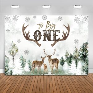 mocsicka deer 1st birthday backdrop advenrture winter forest deer party decoration the big one deer antlers rustic 1st birthday banner bakground (green, 7x5ft(82x60 inch))