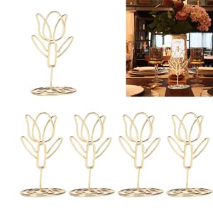 MANMAOHE 25Pcs Gold Table Number Holders Rose Flower Shaped Wire Picture Holder Small Size Table Card Holders Table Number Stands Photo Stand for Centerpieces Wedding Party Birthday