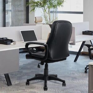 CLATINA Office Chair - Mid Back Leather Computer Desk Chair with Wheels, Ergonomic Executive Swivel Chair with Lumbar Support, Armrest for Home Office Black, 2 Pack