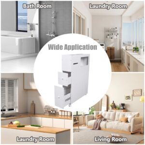 MIMODA Bathroom Storage Cabinet, Movable Toilet Organizer Free Standing Toilet Rack with 2 Drawers and Shelf, Toilet Paper Storage, Side Storage Organizer Toilet