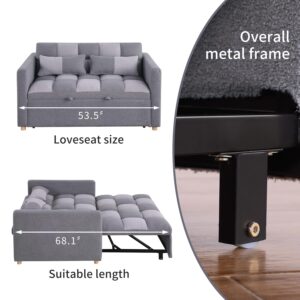 Gangnamri Loveseat Sleeper Sofa, Pull Out Sofa Bed with Adjustable Backrest and Pillows, Teddy Fabric Couch Bed for Living Room, Apartment and Small Space (Deep Grey+Light Grey)