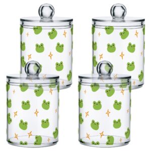 xigua Frog Qtip Holder with Lid,4Pack Clear Plastic Apothecary Jars Bathroom Storage Containers for Cotton Swab,Cotton Ball,Floss Picks,Tea,Coffee