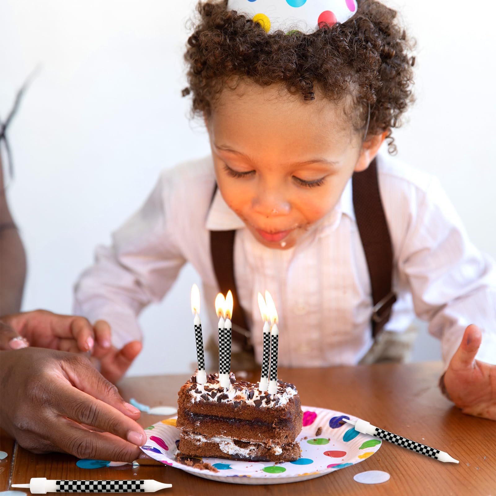 12pcs Racing Cars Themed Birthday Sparkler Candles, Black and White Checkered Flag Birthday Cake Candles Cake Topper Candle Birthday Cake Decorations for Racing Car Party Favors Baby Shower Kids Boys