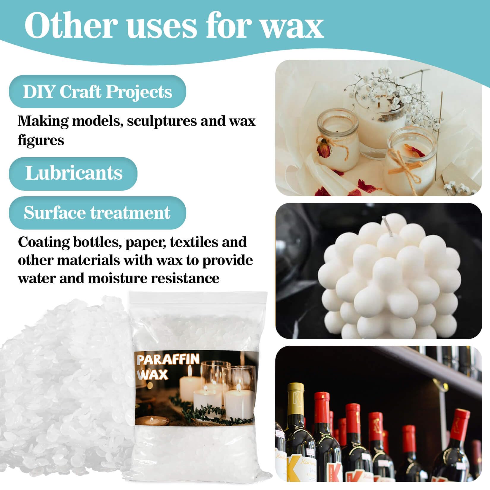 CARGEN Paraffin Wax for Candle-Making - 430G White Paraffin Wax Beads,Paraffin Wax Bulk,Paraffin Wax Candle,Paraffin Candles,Paraffin Wax Pellets for DIY Craft,Candle Making,Waterproofing, Furniture