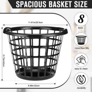 Uiifan 8 Pcs Black Lightweight Laundry Baskets Plastic Large Round Bushel Baskets Capacity Plastic Clothes Basket Space Saving Narrow Laundry Hampers