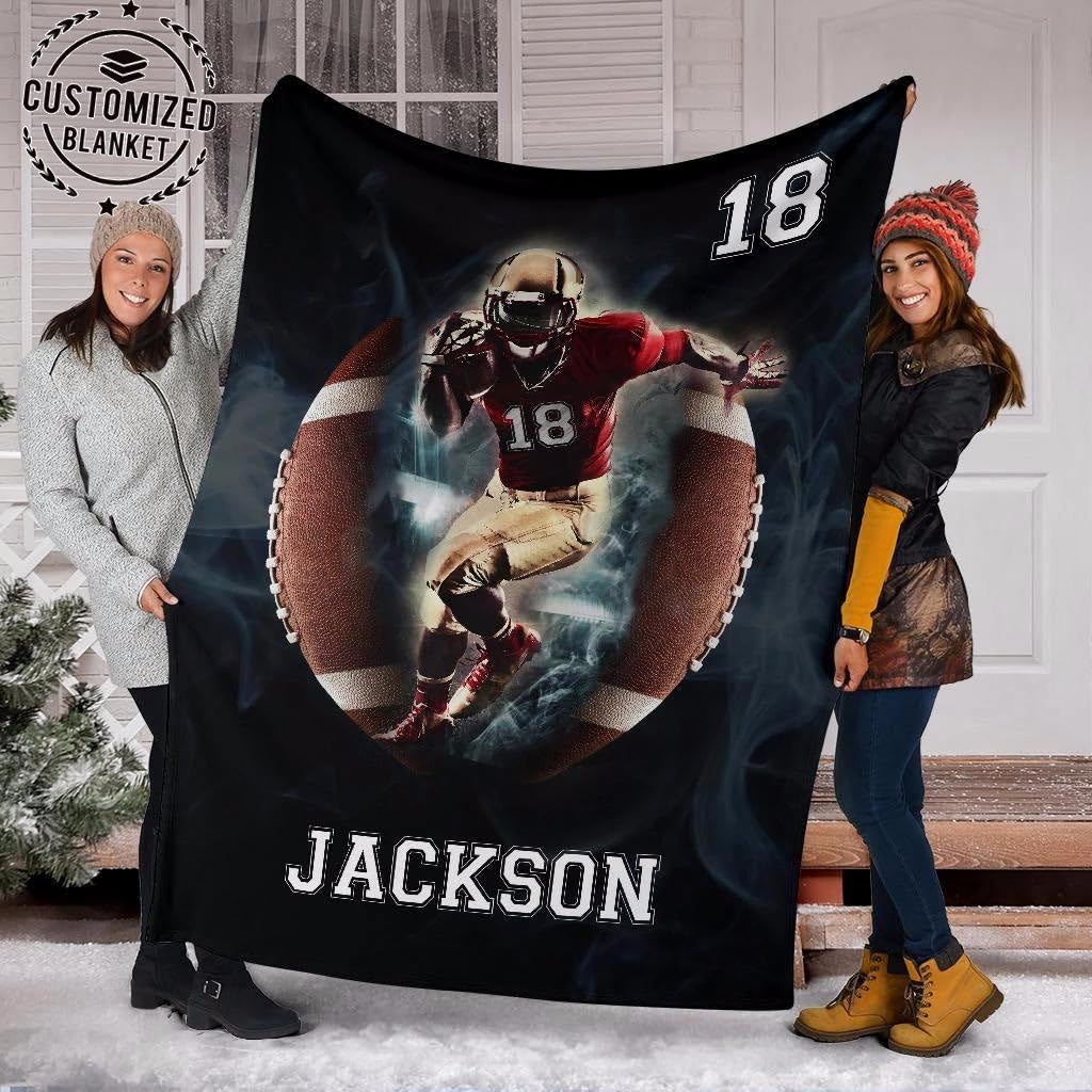 Custom Football Plaid Blanket, Football Throw Blanket Football Blankets for Boys Son,Custom Blanket Gift for Mom Birthday, Soft Bed Flannel Blanket Football Boy Gifts