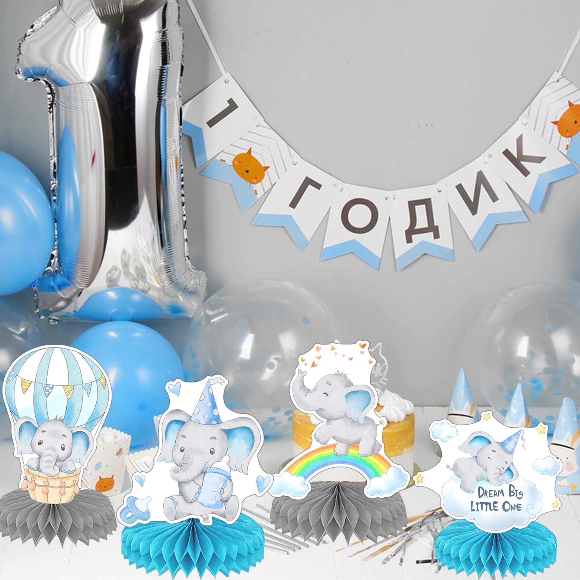 9pcs Blue Elephant Honeycomb Centerpieces Elephant Baby Shower Decorations for Boy Elephant Baby Shower Centerpieces Birthday Party Supplies Table Toppers for Elephant It's A Boy Party Favors for Kids