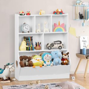 Lerliuo Kids Storage Organizer, 3 Tier Children Bookcase and Bookshelf, Toddler 6 Cubby Cabinet, Wood Book Shelf for Playroom, Bedroom, Living Room, Nursery, School 39.17'' H (White)