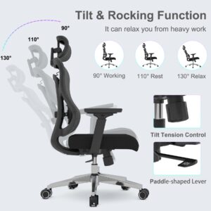 Logicfox Ergonomic Mesh Office Chair, High Back Desk Chair with 3D Armrests, Adaptive Thoracic Support, 3D Lumbar Support & Adjustable Headrest, Home Swivel Computer Chair with Tilt Function