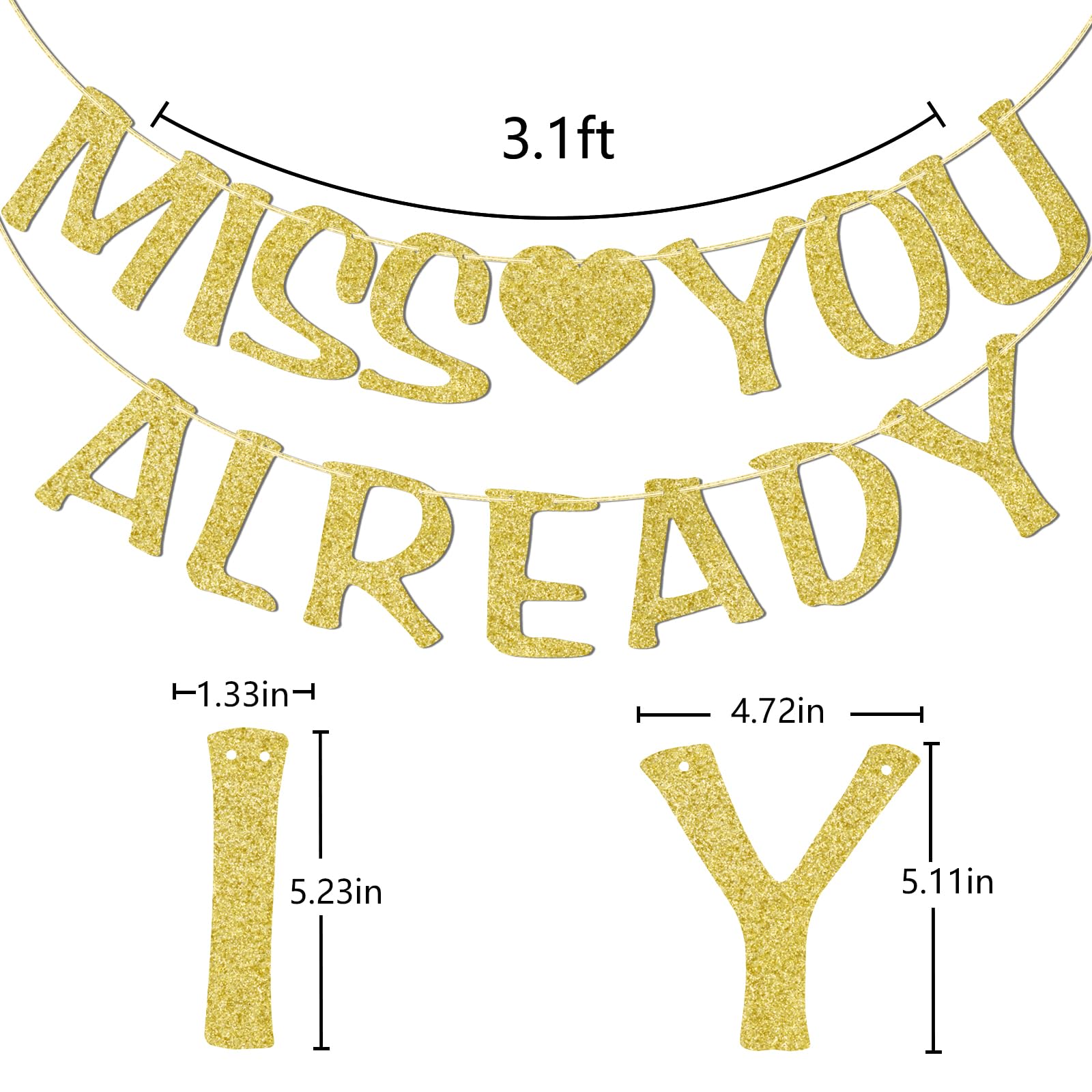 Qttier Miss You Already Banner, Pre-strung Party Decorations for Farewell Party Going Away Party Goodbye Party Retirement Graduation, Gold Glitter