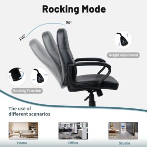 CLATINA Office Chair - Mid Back Leather Computer Desk Chair with Wheels, Ergonomic Executive Swivel Chair with Lumbar Support, Armrest for Home Office Black, 2 Pack