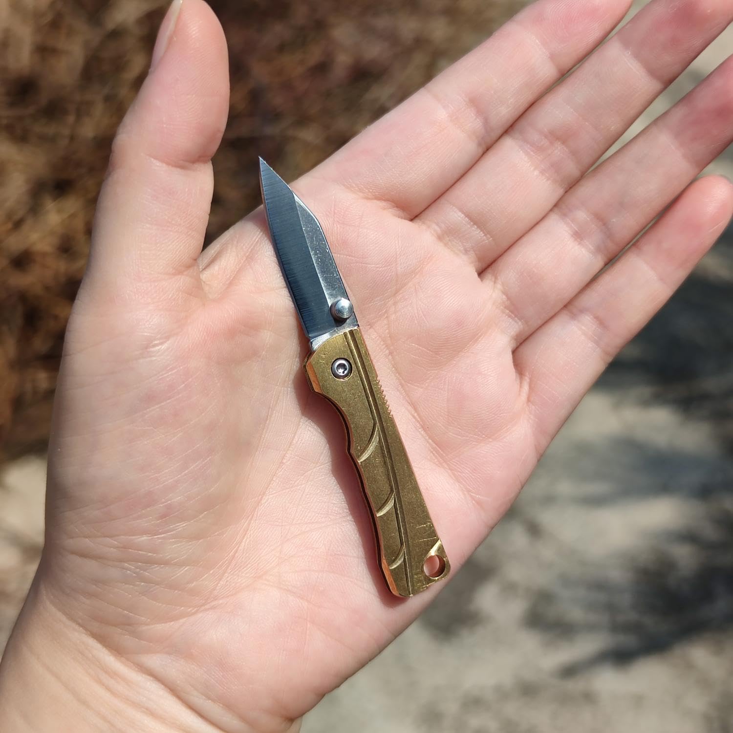 COHOMELARS Small Keychain Knife,Mini Folding Pocket Knife,Brass Handle, Stainless Steel Blade, EDC Box Cutter,Small Gift for Women Men