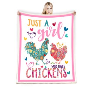 cute chicken blanket just a girl who loves chickens blankets super soft sherpa throw blanket bedding decor gifts for kids boys girls toddler adults 60"x50"