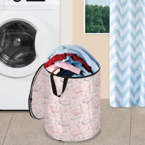 Blue Clouds Gold Stars and Moons Laundry Hamper Cubby Home 62 Qt Collapsible Round