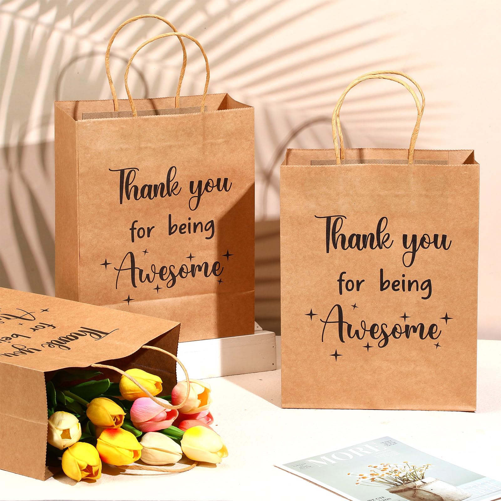 Ctosree 20 Pcs Gift Paper Bags for Employee Coworker Colleague Thank You for Being Awesome Bags with Handles Thank You Gift Bags for Colleague Employee (8.3 x 4.3 x 10.6 Inch, Kraft Paper)