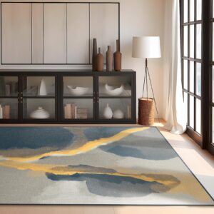 Phantoscope Geometry Collection Area Rug 4'x6' - Washable Rug Boho Rugs Non-Slip for Living Room, Bedroom, Dining Room, Dorm, Indoor Low-Pile Carpet Modern Accent Rug, Deep Grey/Gold