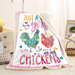 Cute Chicken Blanket Just A Girl Who Loves Chickens Blankets Super Soft Sherpa Throw Blanket Bedding Decor Gifts for Kids Boys Girls Toddler Adults 60"x50"