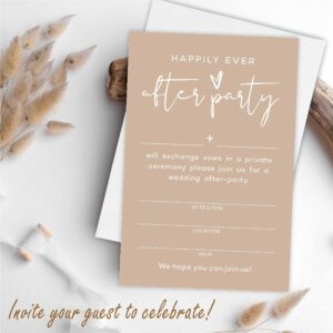 TPYEN Happily Ever After Party Invitations, Minimalist Brown Wedding Reception Party Invitation, Celebration for Bride & Groom, Party Favor & Supplies - A04