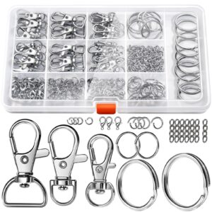 leobro 265pcs keychains clips with key rings, keychain, metal lobster claw clasps and key chain rings, key chains key rings bulk, keychain rings, silver keychain kit clip for keys crafts