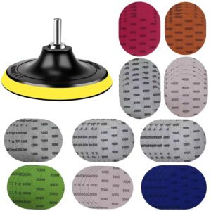 50PCS Water Grit Sandpaper 1000/1200/1500...7000/10000 and 5-inch Backing Pad Set, Wet Dry Electric Hook &Loop Sanding Disc with Pad, Grinding Abrasive Paper and Orbital Sander Polisher