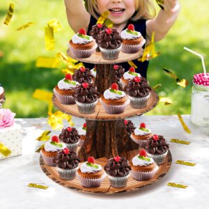 Ira Pollitt 2 Pcak 3 Tier Woodland Cupcake Stand Wooden Cupcake Stand Tower Wood Birthday Party Supplies for Woodland Forest Birthday Party Decor Supplies