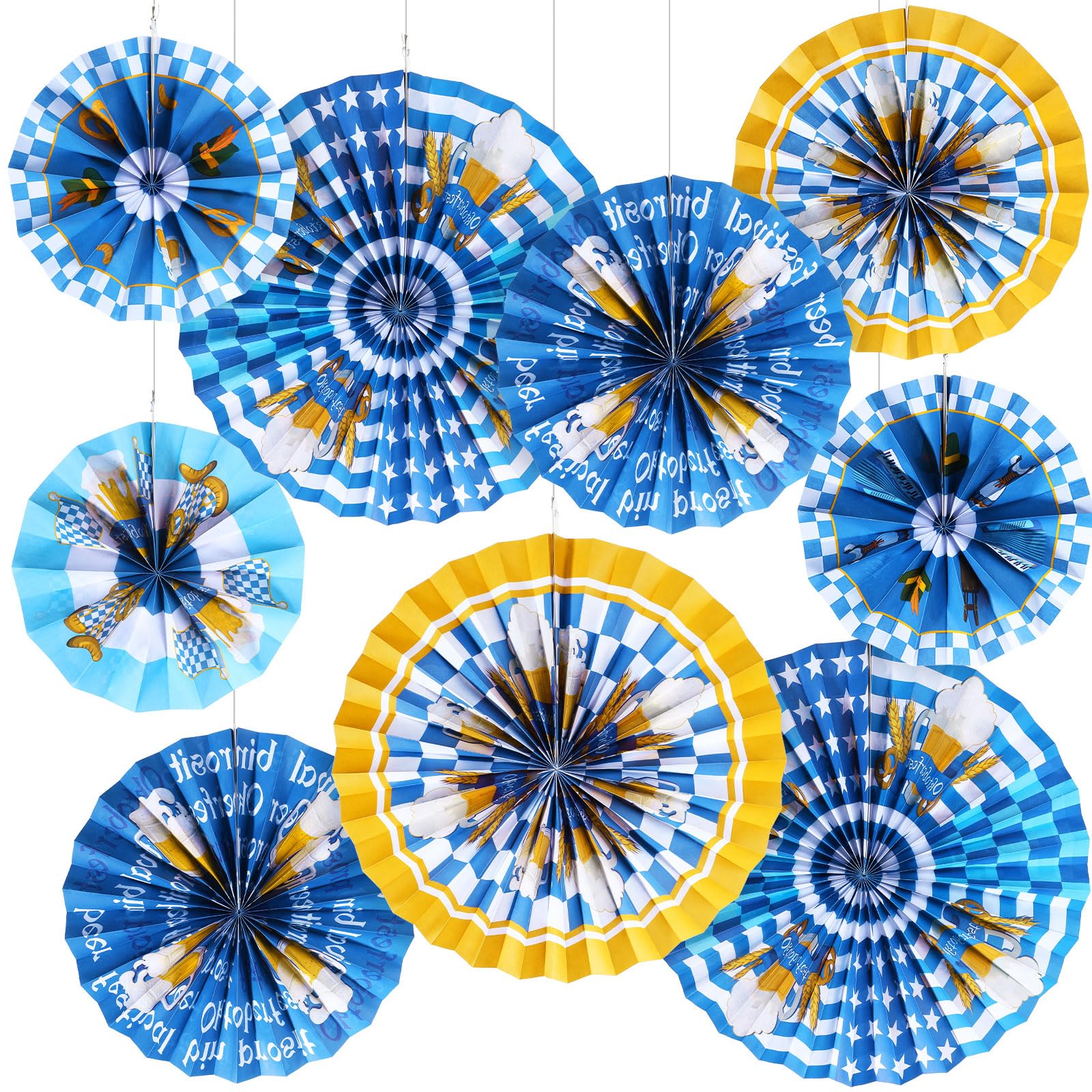 Outus 9 Pcs Oktoberfest Hanging Paper Fans Decorations Bavarian Paper Fans Classroom Decorations German Party Ceiling Wall Garland for Oktoberfest Beer Festival Theme Party Supplies Outdoor Indoor