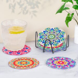 8 Pcs Diamond Art Coasters, Mandala Diamond Painting Kits for Adults Kids Beginners, Diamond Painting Coasters Art Craft Supplies for Birthday Gift