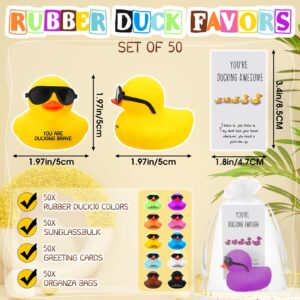 Glimin 100 Set Inspirational Mini Rubber Ducks with Glasses You are Awesome Card and Bag Thank You Gift Employee Appreciation Gift You're Ducking Gift for Christmas Staff Team Coworker Party Favors